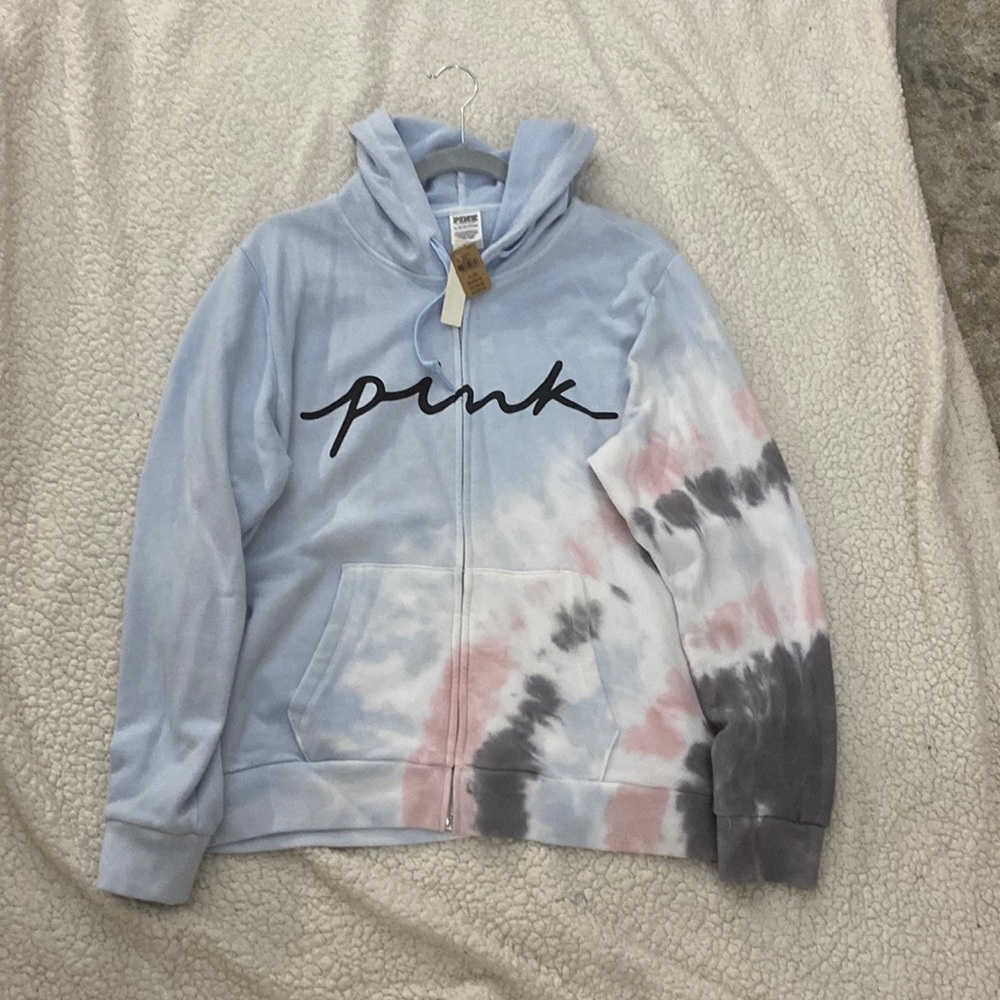 VS Pink Full Zip Hoodie Blue Tie Dye(SZ XL)